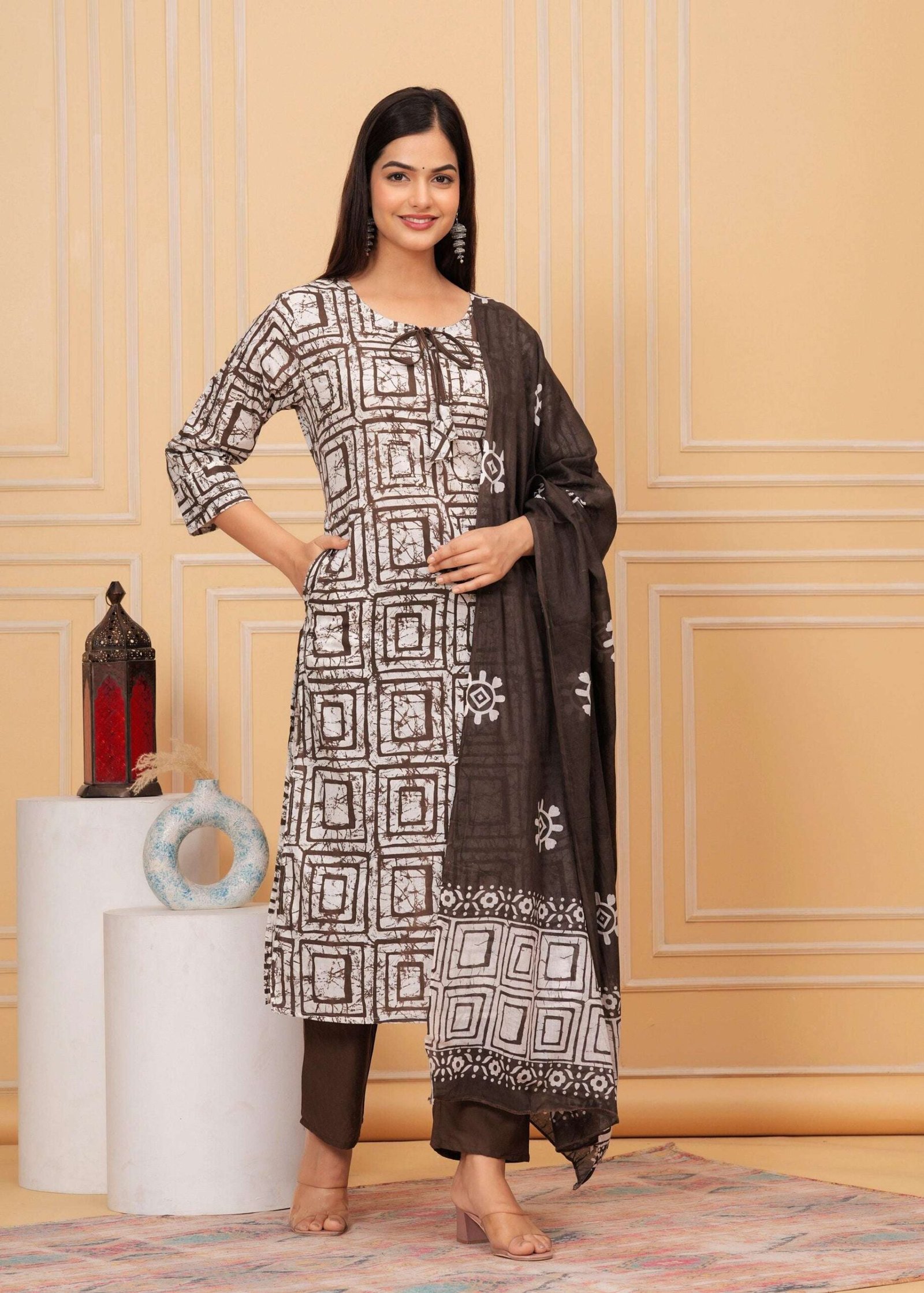 Women's Cotton Hand Block Printed Straight Kurti with Pant and Printed Dupatta - Image 2